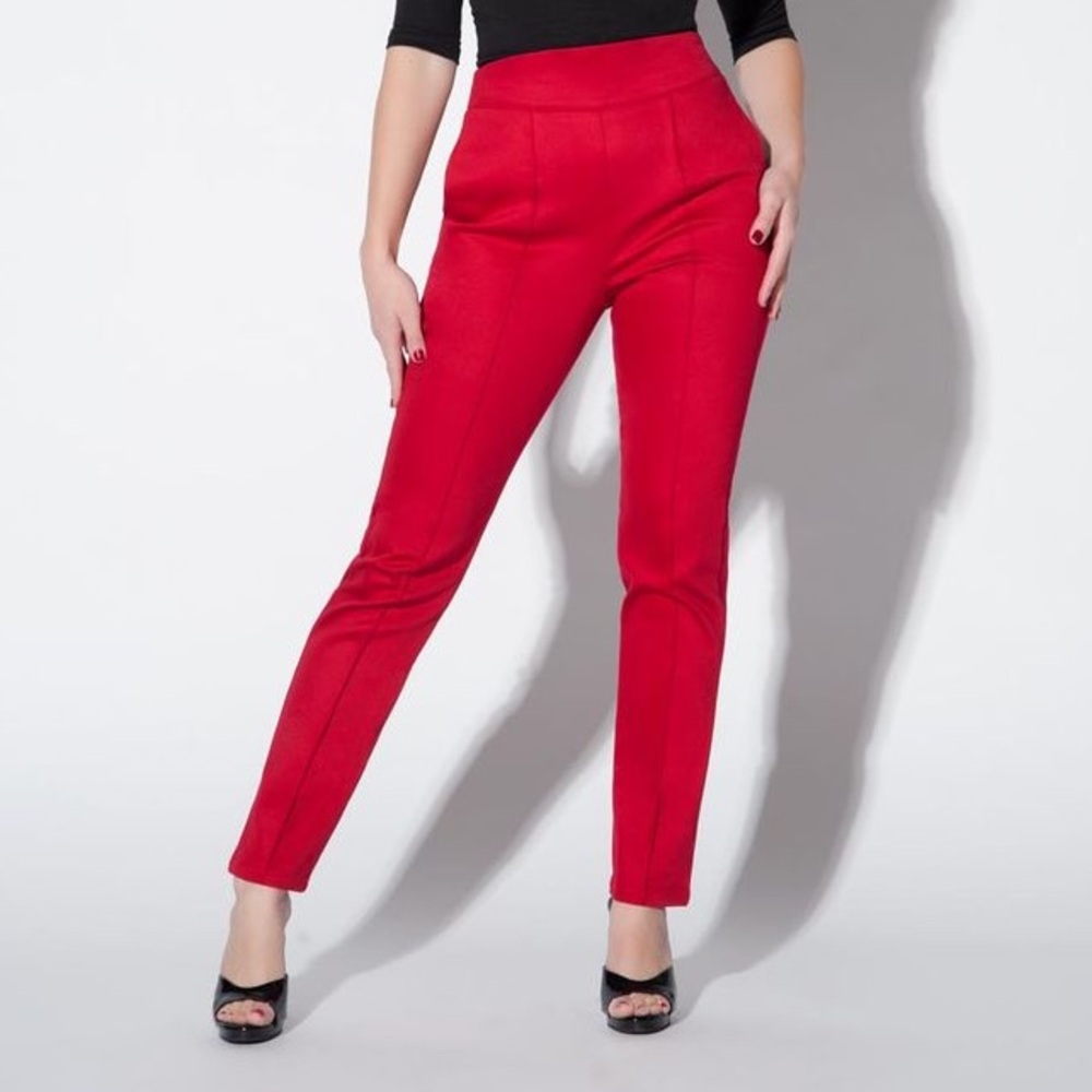Pinup Couture Laura Byrnes Red Eva Cropped Trousers High Waist Pants